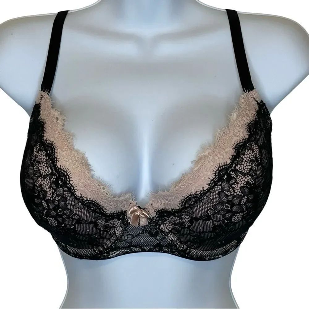Adore Me Emanuelly Push Up Balconette Bra Black Rose Smoke Size 38DD